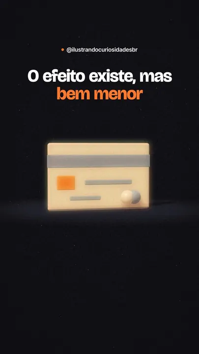 Quadro do vídeo sobre pagar no cartão: um cartão em 3D e o texto O efeito existe, mas bem menor